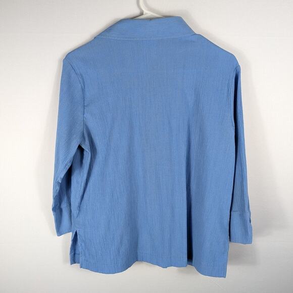 Nikki 8P Blue Embroidered Top & Pants Set Women 2-Piece Crinkle Cotton Blend - Picture 2 of 6